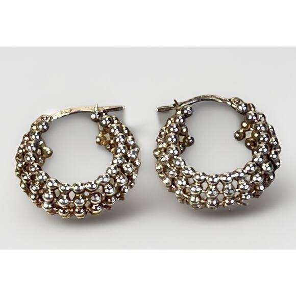 Sterling Silver Beaded Hoop Earrings – Ball Bead Granulated Design – Italy- 6.0g - Picture 3 of 13